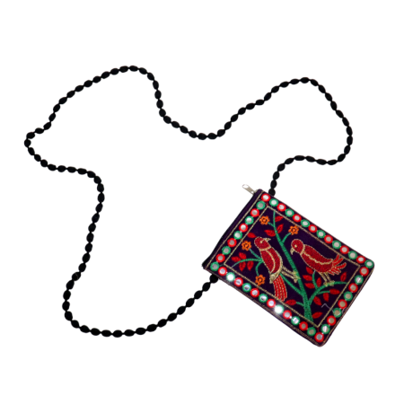 Handmade Cotton Mirror Hand Bag with Birds Design